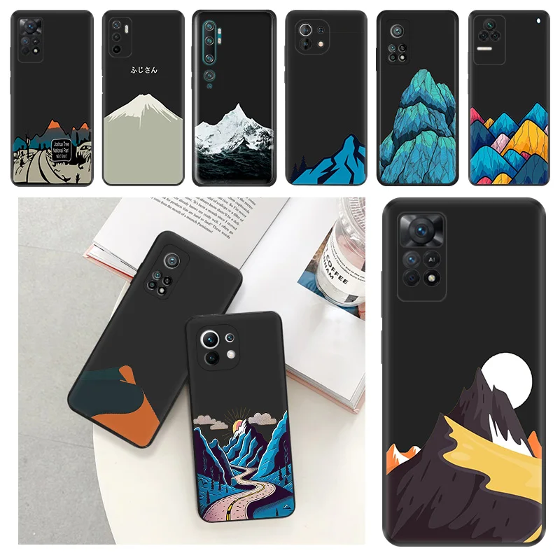 Phone Case For Redmi 10C 10A Note 11 Pro 10 10s 11s Snow Mountain Volcano dune Xiaomi 10t 11t Lite Black Soft Protective Cover