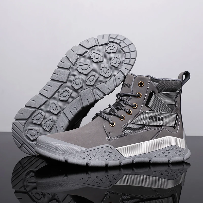 

Men's High-Top Fashionable Lace-Up Ankle Boots Versatile Business Casual for Hiking Outdoor Trekking Running Shoes Grey Color