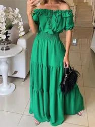 Vestido verde de verano para mujer, moda elegante, manga corta, volantes, Maxi Vestidos informales para mujer, vestido suelto de oficina, nuevos Vestidos 2024