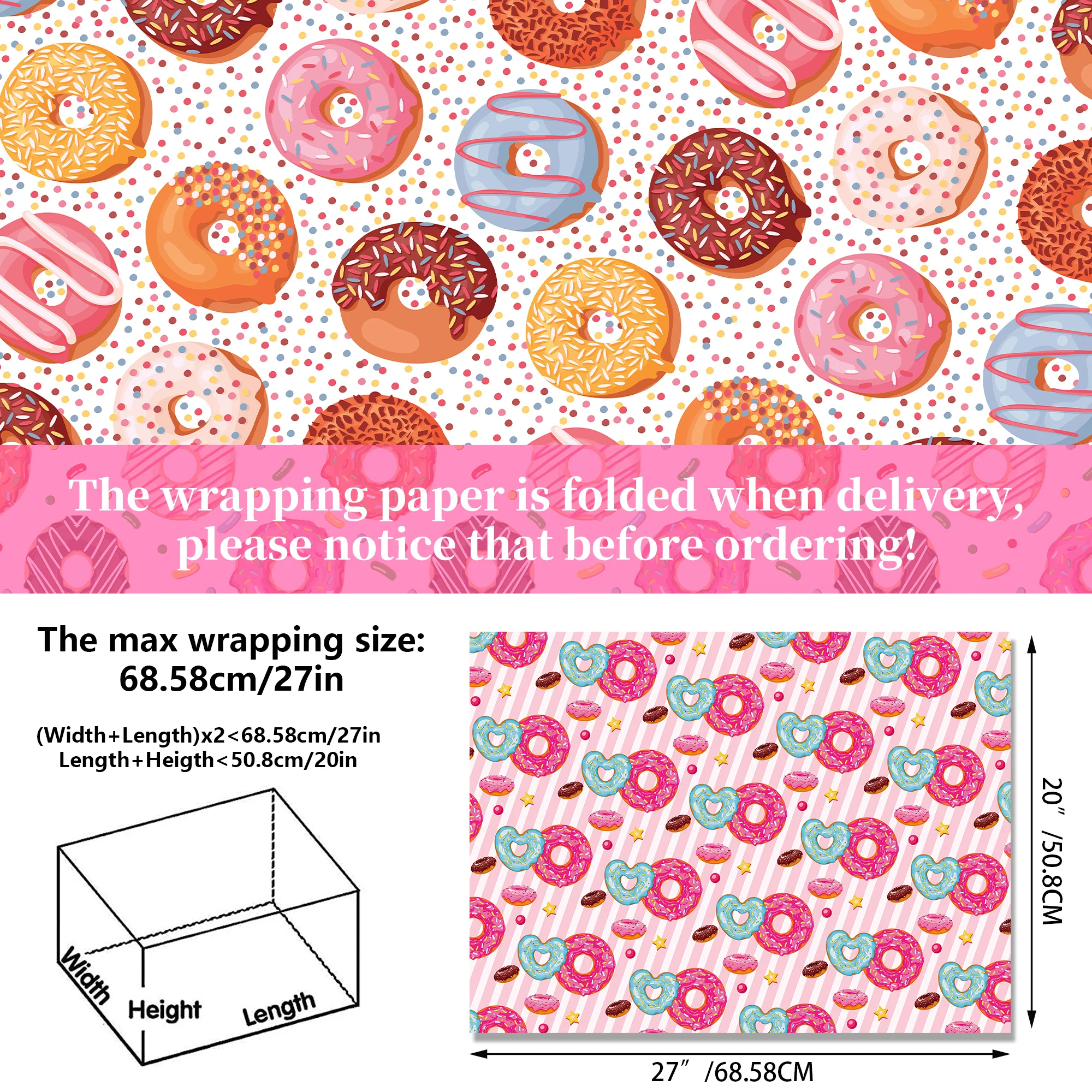 12pcs Sweet Cartoon Donuts Theme Wrapping Material Paper Birthday Baby Shower Party Gifts Decorative Packing Craft Papers