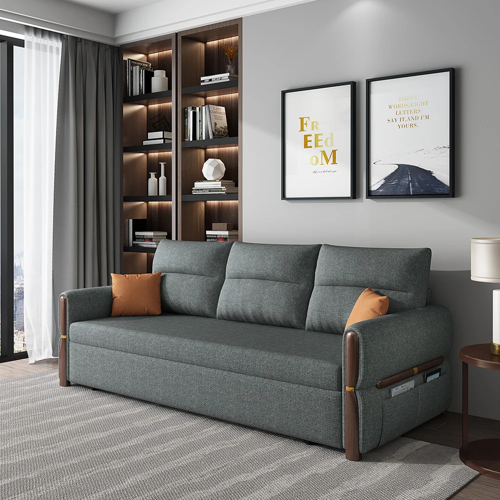 

lk-Modern Design Functional Fabric Folding Sleeping Sleeper Wooden Sofa Cum Bed With Storage Wall Bed Living Room Sofas%