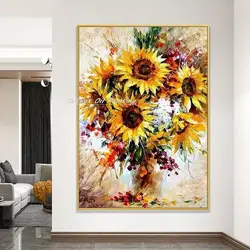 Arthyx Handpainted Abstract Knife Sunflower Oil Painting On Canvas,Modern Home Decoration Large Wall Art,Picture For Living Room