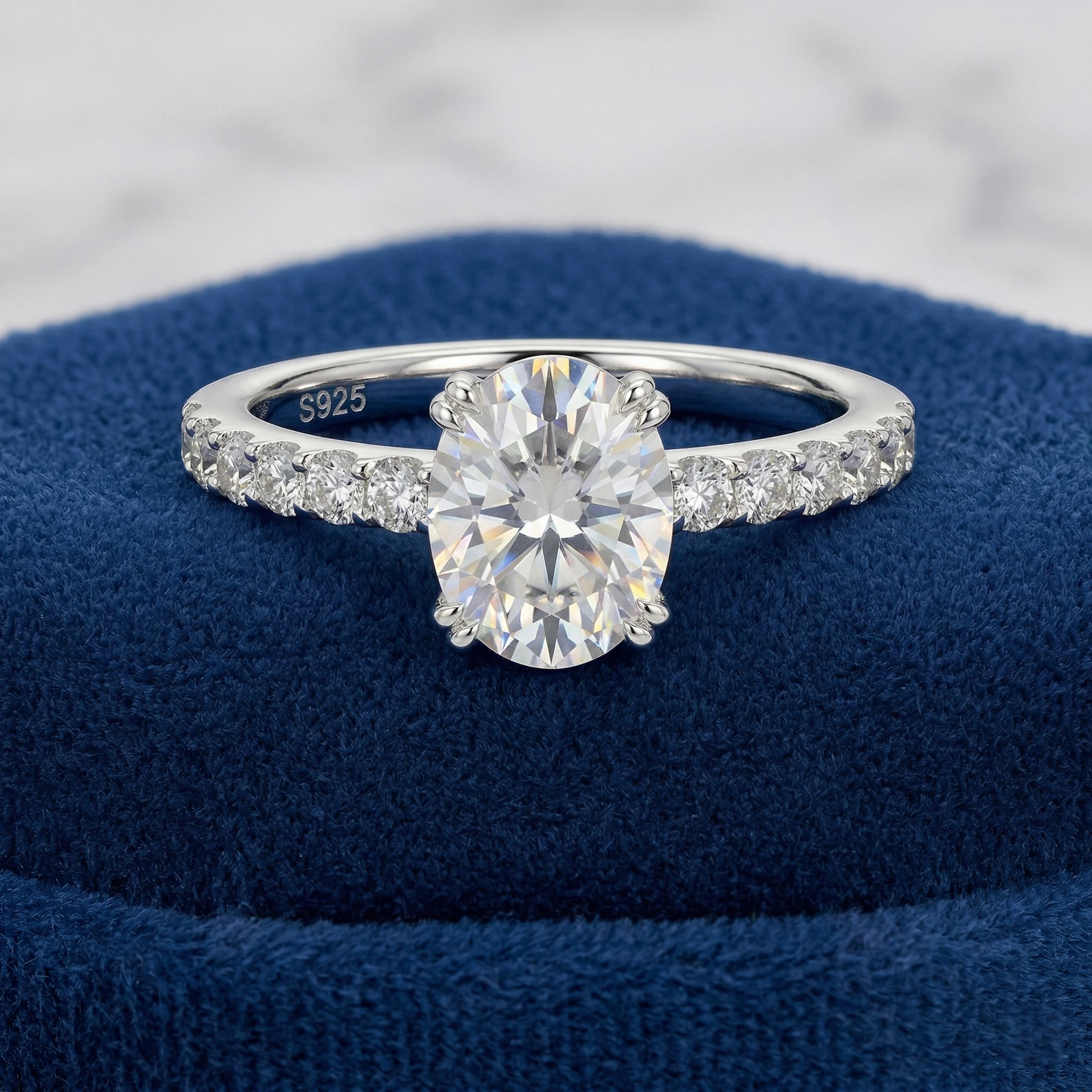 Oval Moissanite Ring, 925 Sterling Silver, D Color VVS1, 3 Carat, Engagement Luxury Jewelry, Women's, Pass Diamond Tester,Luxury Sparkling Anniversary Fine Jewelry Gifts for Wife Women Couples Girls Friends, Ship From US