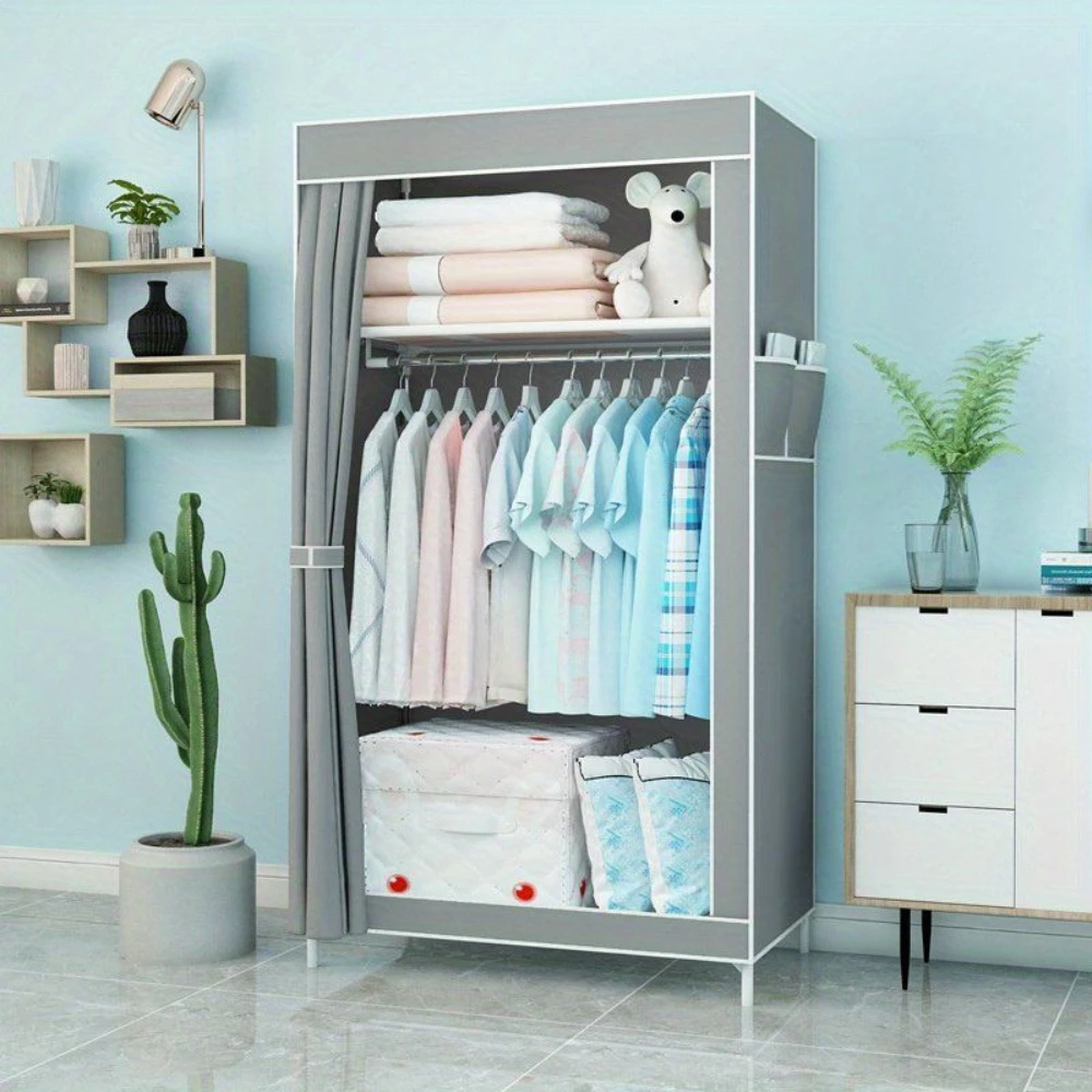 Simple Wardrobe Foldable Closet Minimalism Fabric Storage Cabinet Dust Proof Foldable Clothing Hanger Bedroom Clothing Cabinet