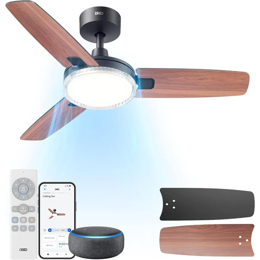 

Smart Ceiling Fan with Light 42 Inch Black 12 Speeds 3 Modes Stepless Color Tones Dimmable LED Quiet DC Motor Remote APP