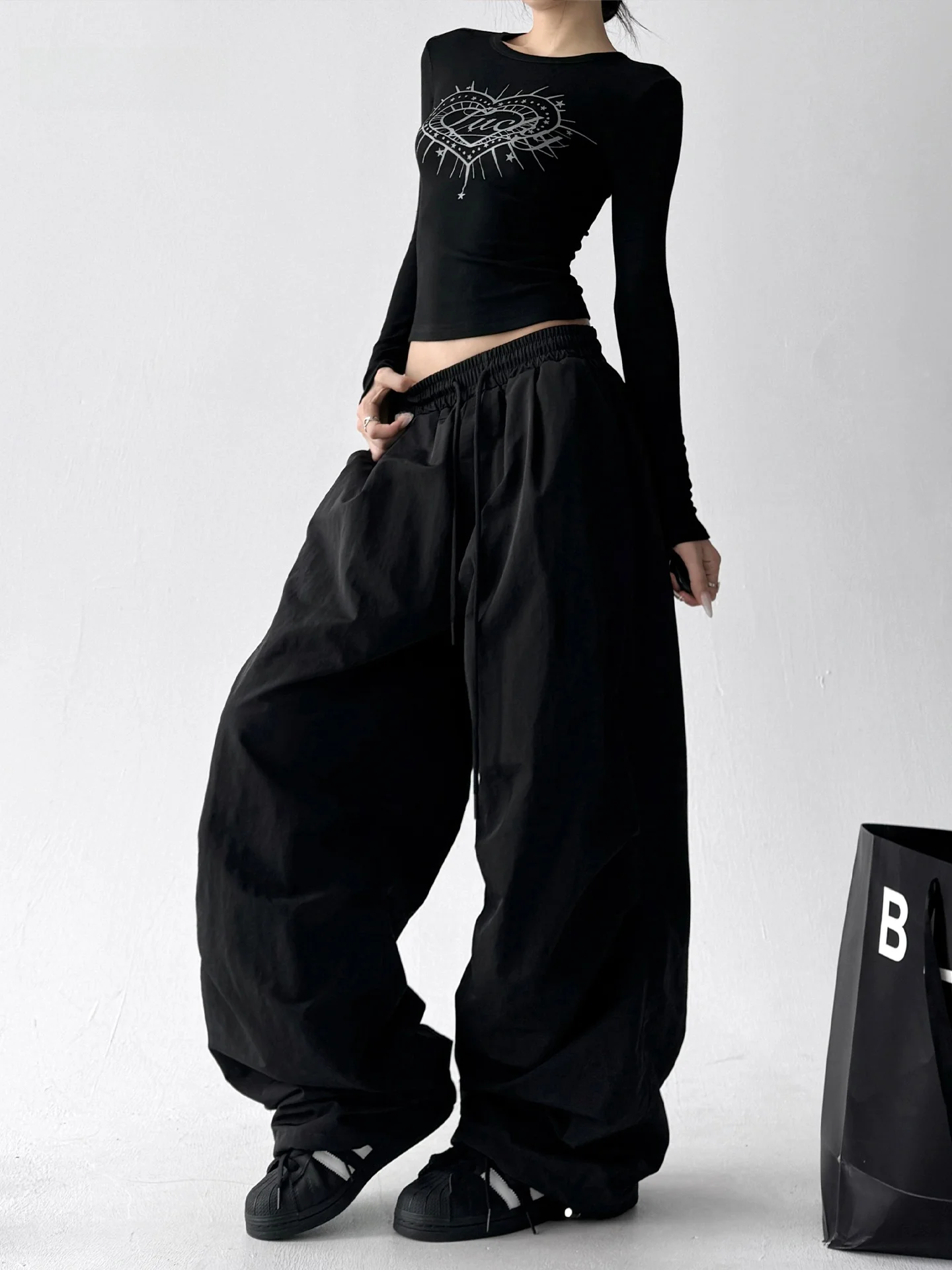 

Bla Elastic Wide Leg Workwear Pants Women's High Waist Loose Ski Casual Trousers Autumn Winter New Sle American Sle