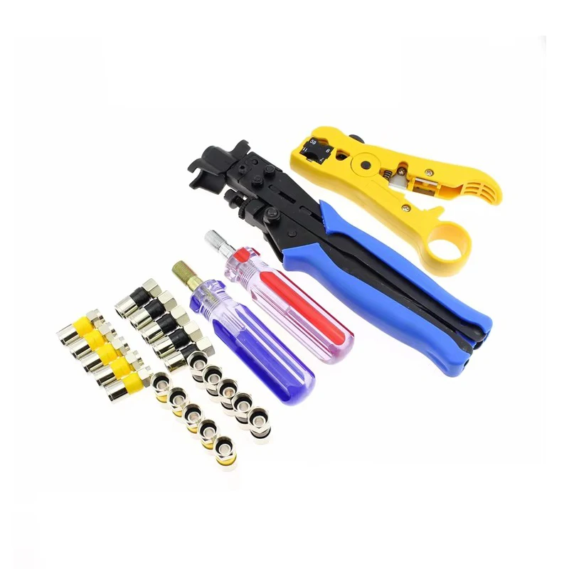 

Multifunction hand tool set for 75-5-7 RG6 RG11 cable with connectors compression f type crimping tools coaxial stripper pliers