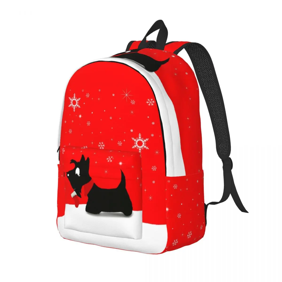 Holiday Scottie Dog Canvas Backpack for Women Men Waterproof College School Scottish Terrier Bag Printing Bookbags