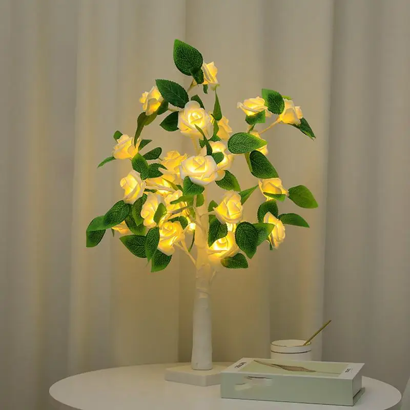 LED Rose Flower Tree 24 LED Decorative Desk Tree 21.6 Inch Flower Tree Lamp For Daughter Christmas Sister Party Valentine's Day