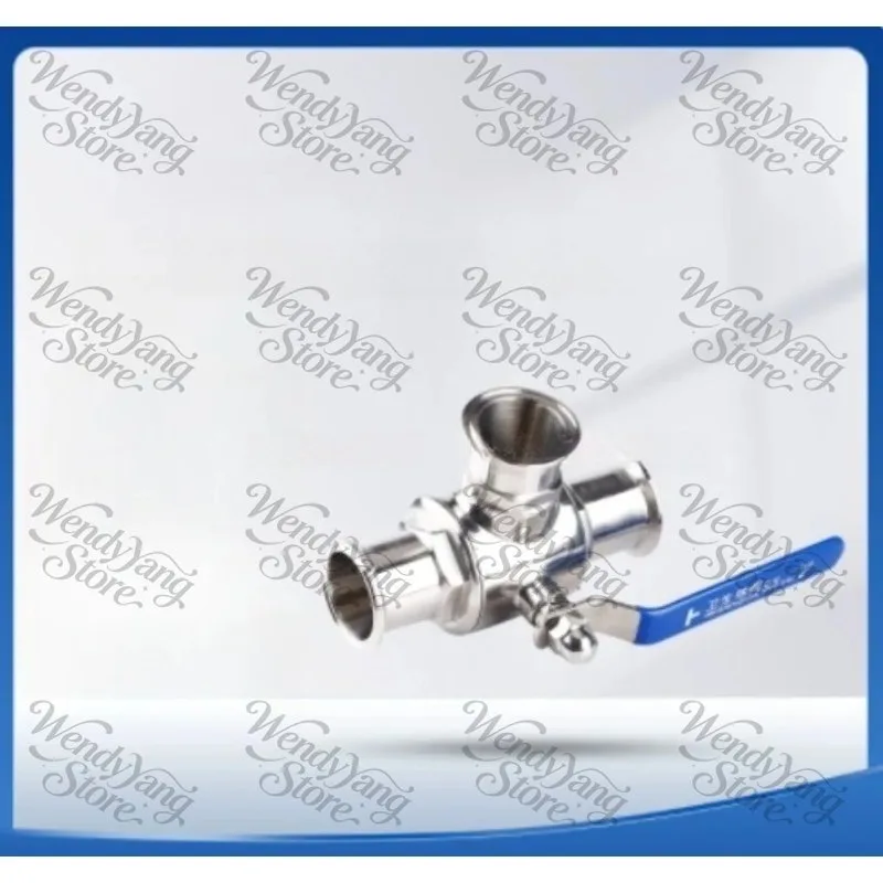 19/25/32/38/45/51mm SS304/316L Stainless Steel Sanitary Grade T-shaped Three-way Ball Valve, T/L Port Ring Type OD50.5/64mm