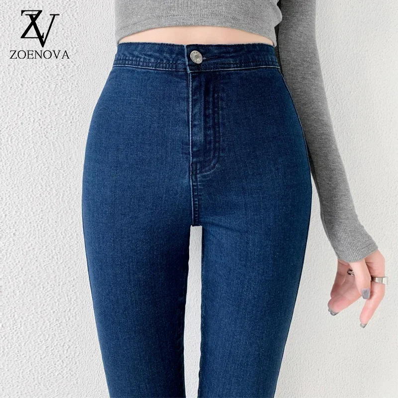 Pantalones vaqueros azules clásicos para mujer, Capris de cintura alta, superelásticos, estética Y2k, moda urbana, 2024