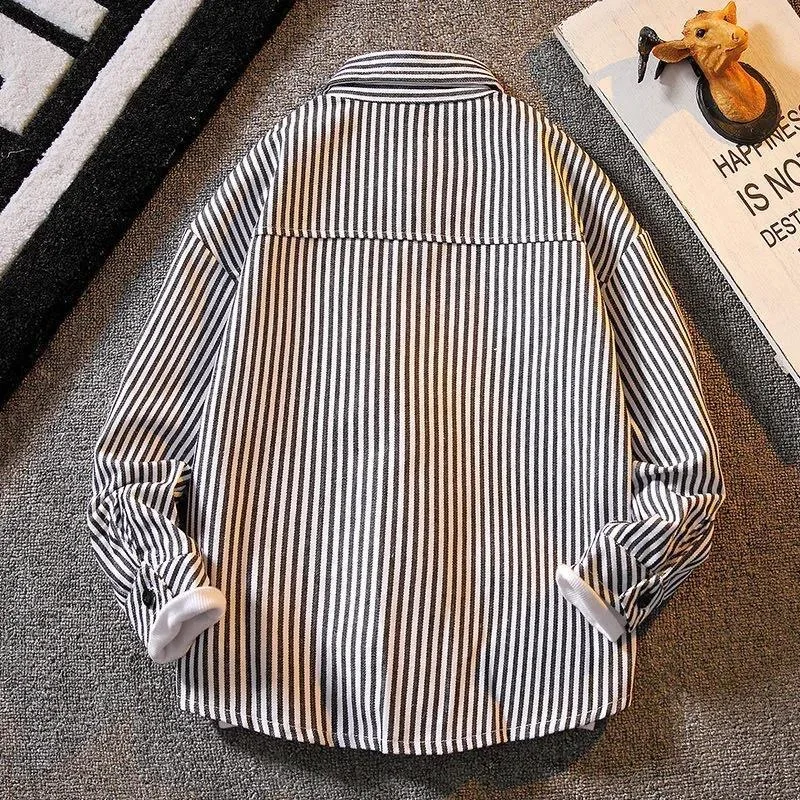 120-170cm Children Long Sleeve White Shirt Teenage Clothes School Uniform Boys Turn-Down Collar Stripe Kids Shirt For Boys Tops