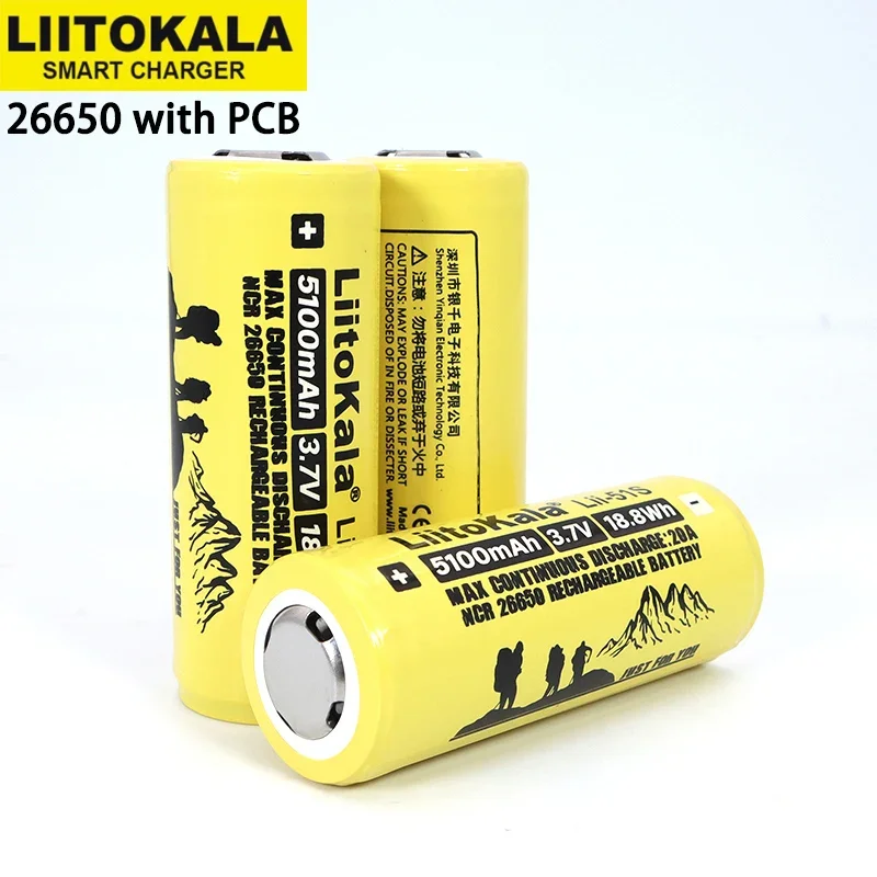 6PCS Liitokala LII-51S 26650 8A Power Rechargeable Lithium Battery 26650A 3.7V 5100mA  For Flashlight PCB Protection Wholesale