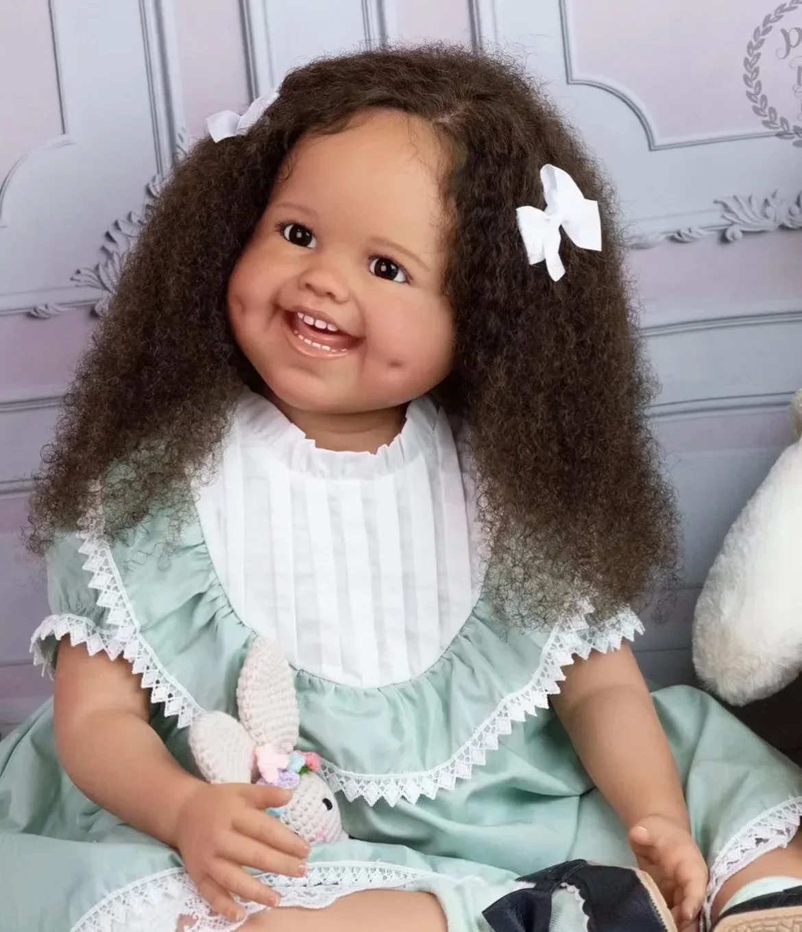 EGO Customzied Fornitura limitata da 29 pollici Black Complexion Reborn Baby Dimple Capelli radicati a mano Bambola già finita Regalo di Natale