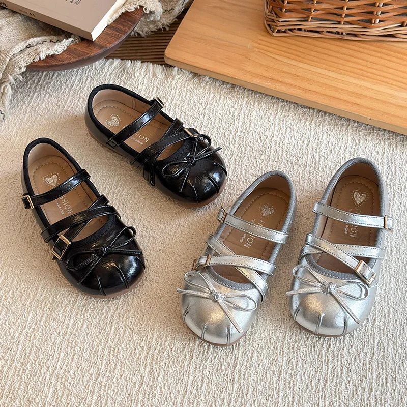 Girls' Ballet Style PU Leather Shoes Spring Autumn New Princess Children's Fashion French Mary Jane School Student Loafer Shoes