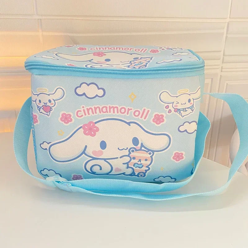 MINISO Kawaii Sanrio Cartoon Cinnamoroll My Melody Kuromi Purin Dog Lunch Box Bag Cute Water Proof Insulated Picnic Bags Gifts