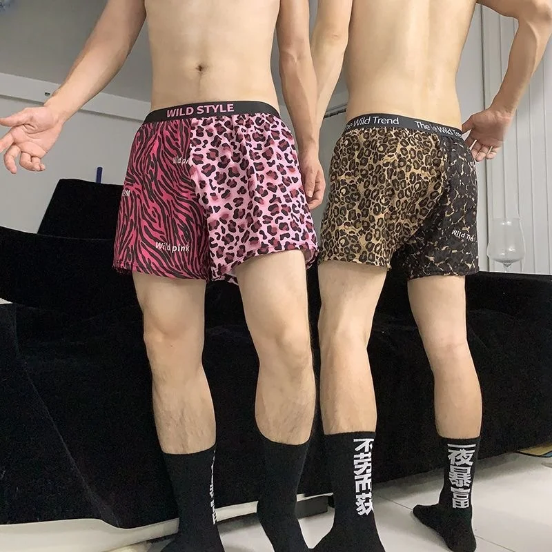 Men's Arrow Pants Pink Leopard Underpants Home Casual Loose Trendy Ice Silk Four Cornered Underwear Men Sleeping Pants