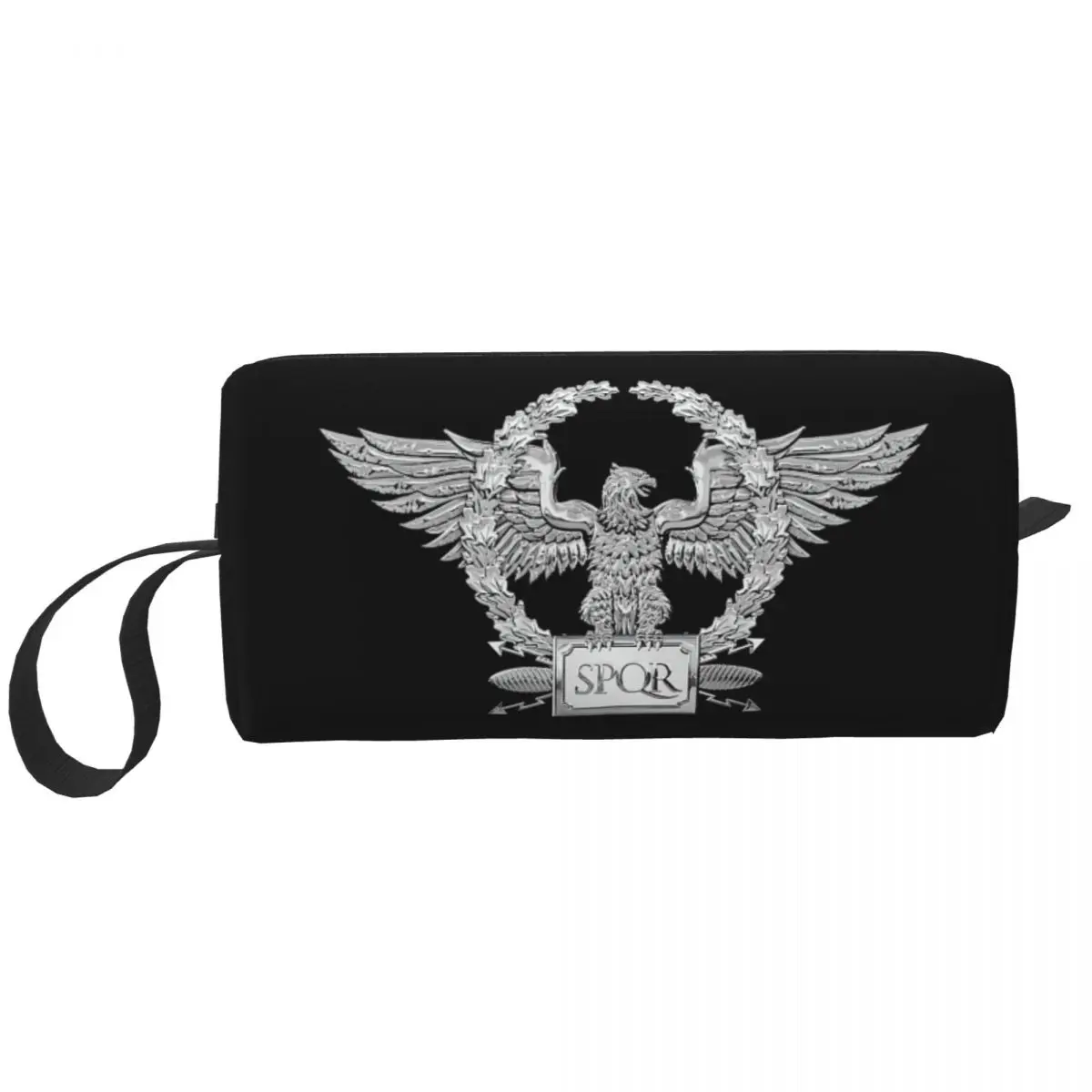 Custom Silver SPQR Roman Imperial Eagle Travel Cosmetic Bag Women Toiletry Makeup Organizer Ladies Beauty Storage Dopp Kit