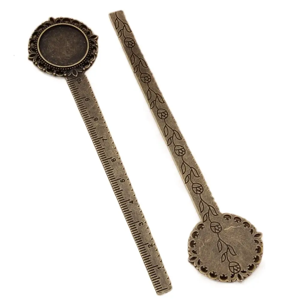 DIY Ruler Antique Bookmark Cabochon Base Flower Ruler Book Cilp Cameo 20mm Bronze Bookmark School Supplies