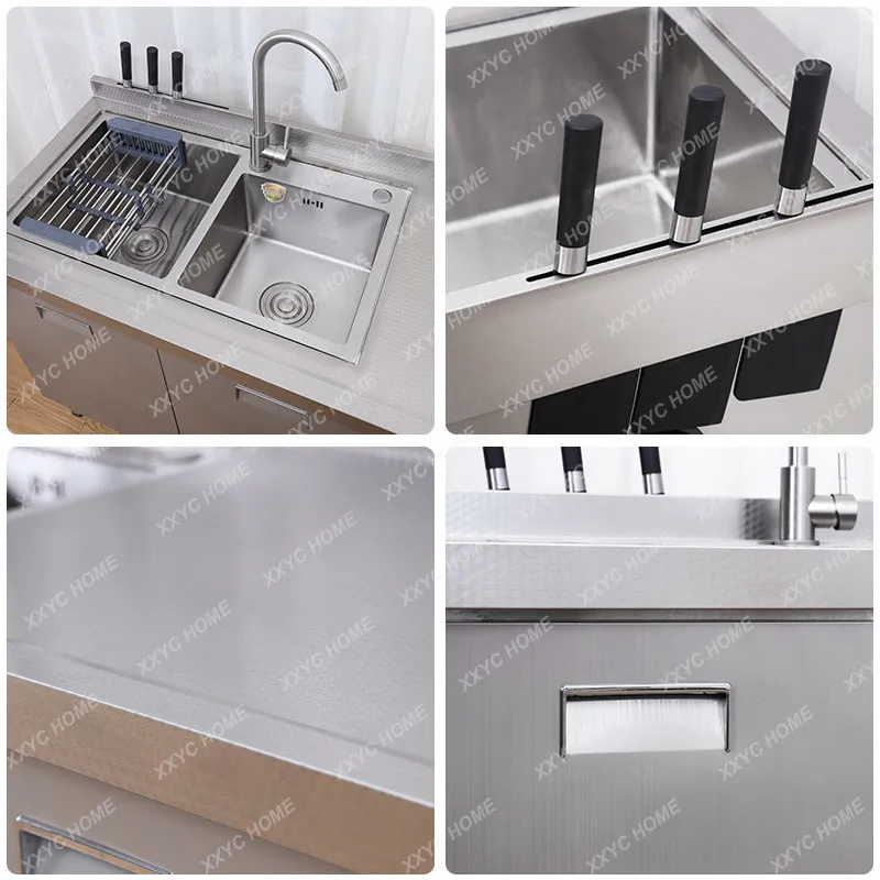 A Kitchen stainless steel 304 countertop workbench stove operation storage sink integrated cabinet