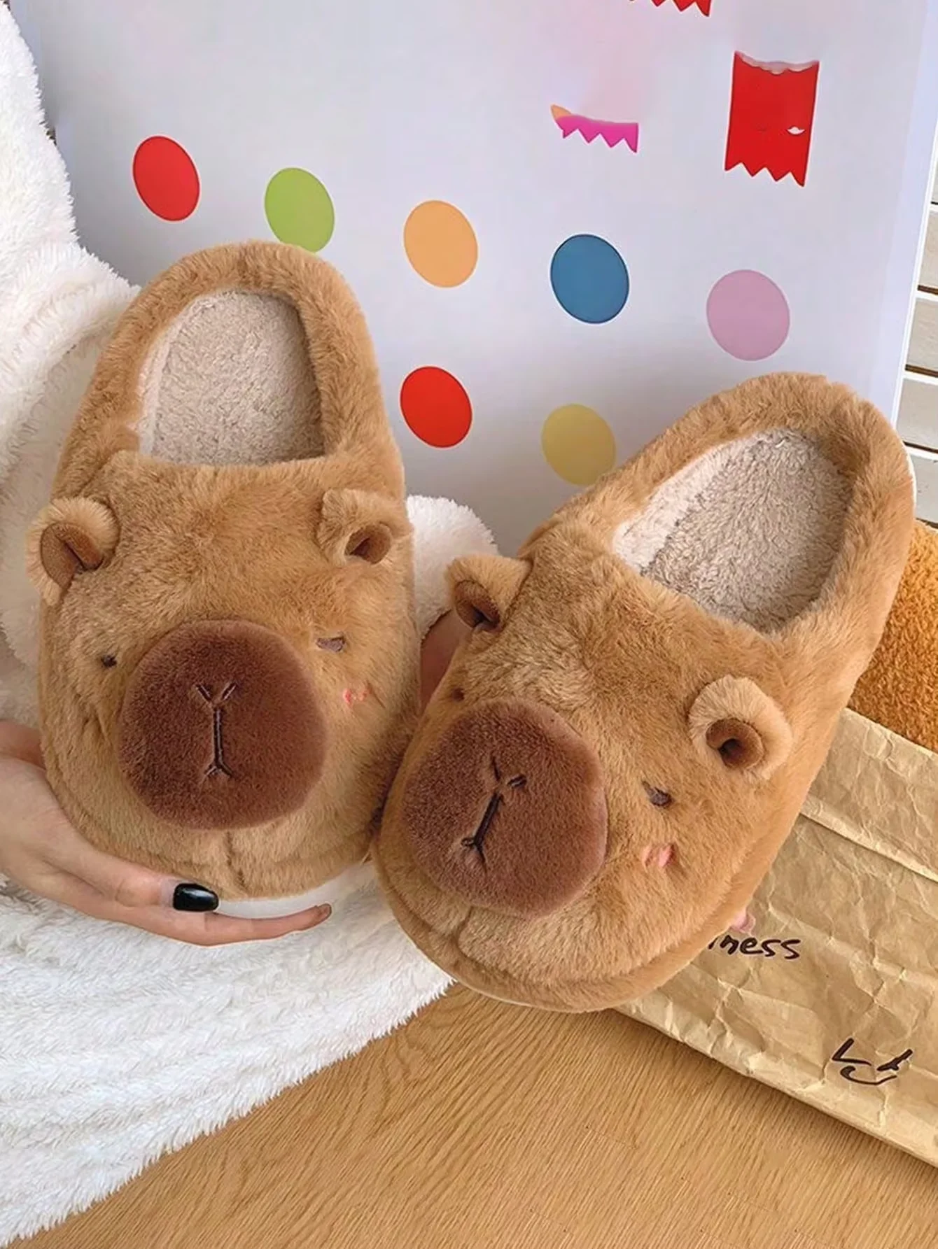 Paar-Stil Capybara Plüsch-Hausschuhe, Winter Fleece-Gefütterte Warme Rutschfeste Weiche Sohle Unisex Indoor-Pantoffeln – Detail 5