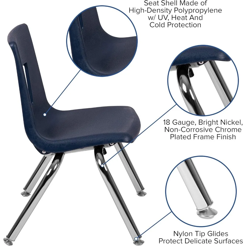 Stack School Chair-carcasa de asiento de polipropileno de alta densidad, protección UV, calor y frío, ahorro de espacio, apilable para el aula, 12 pulgadas