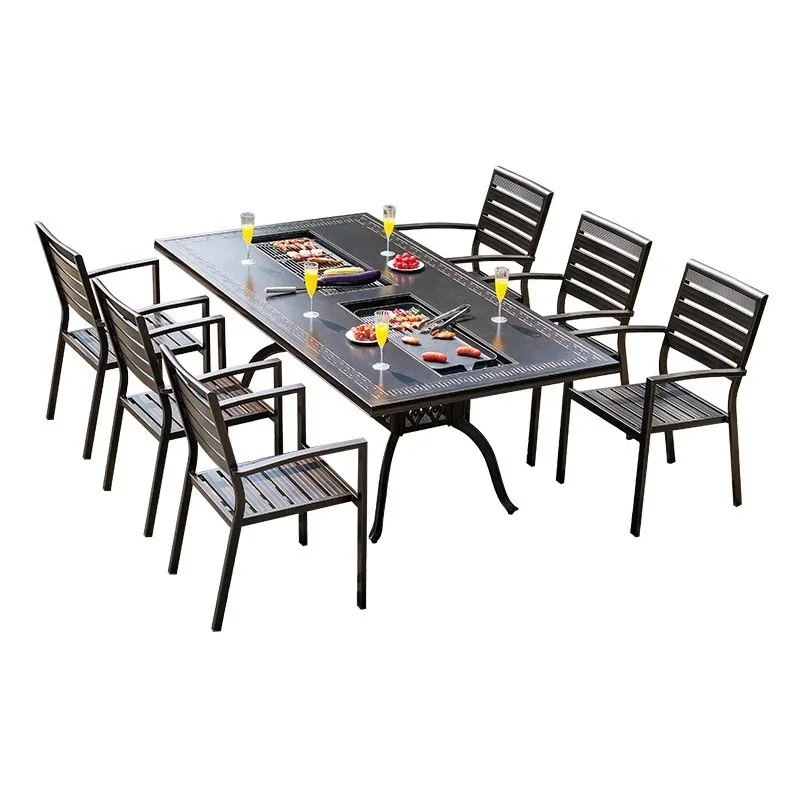 

Outdoor barbecue tables and chairs, electric grilled charcoal grilled hot pot courtyard garden