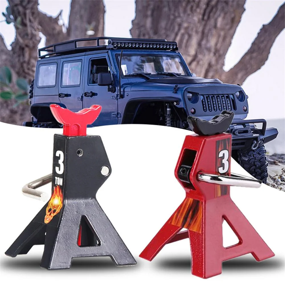 2 Pack Simulation Metal 3T Jack Repair Stand Height Adjustable Frame Placed Holder Mini Jack Stands for 1/10 RC Crawler Car