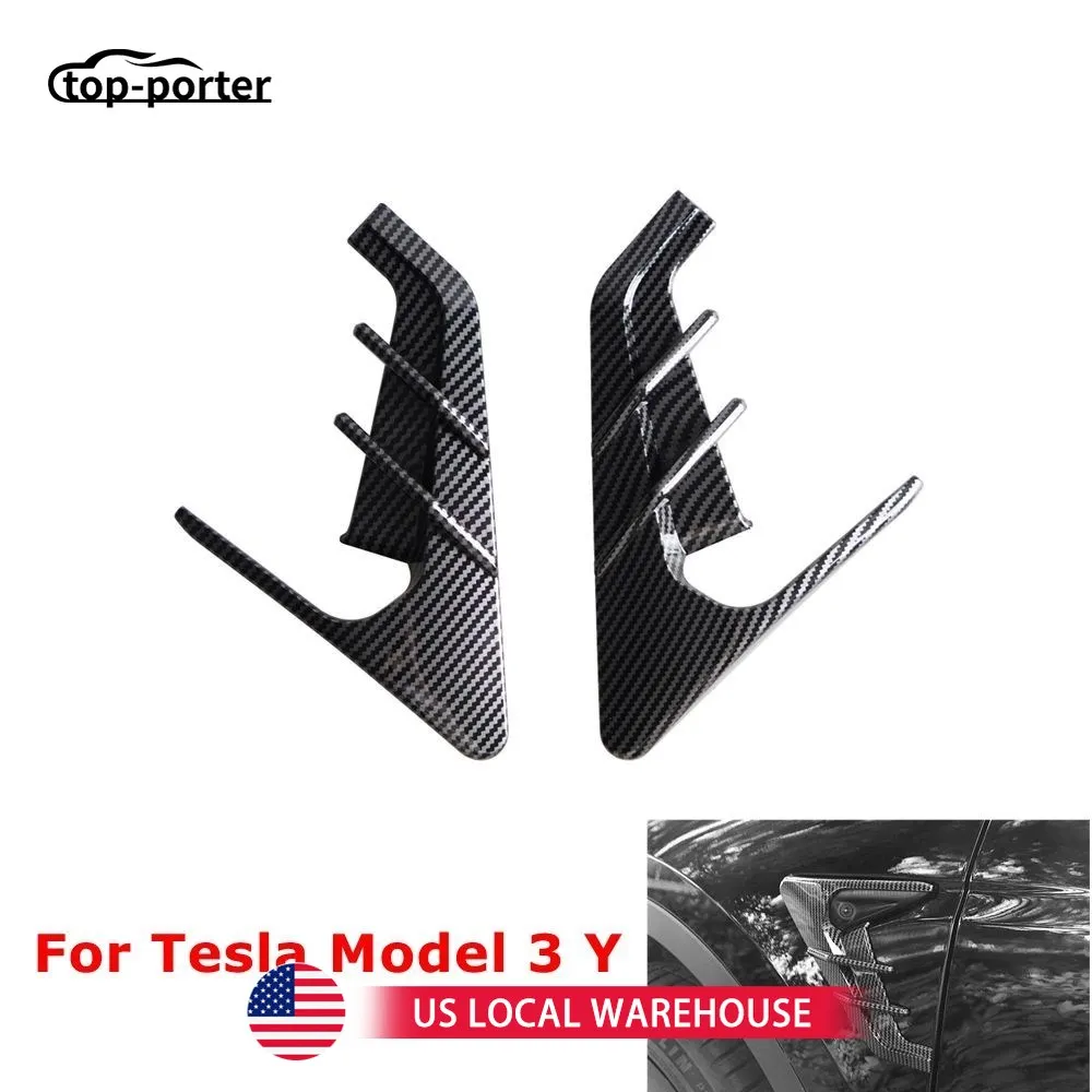 ل تسلا نموذج 3 Y ألياف الكربون مشرق سيارة الجانب الفراغات يغطي المفسد الزخرفية حامي الحرس الغبار لتقوم بها بنفسك عدة الأسود