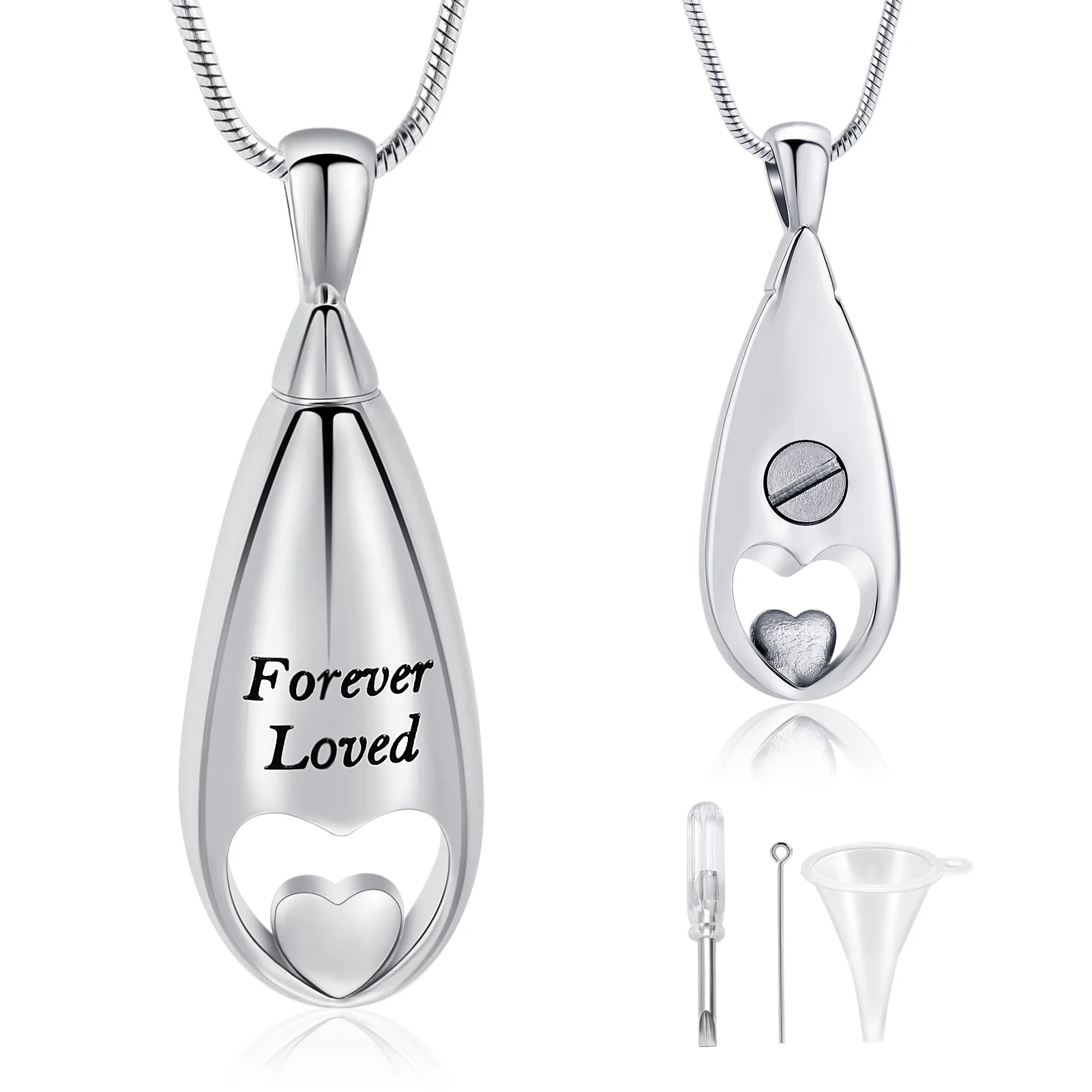 

Teardrop Urn Necklace Hold Tiny Heart Stainless Steel Cremation Jewelry For Ashes Of Loved Ones Forever Loved Memorial Pendant