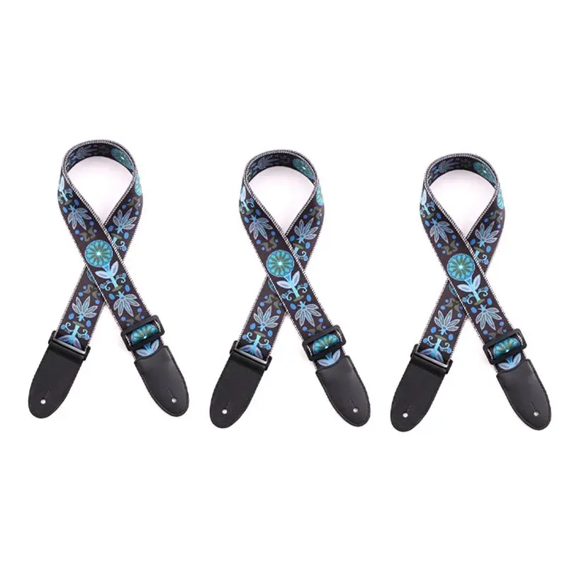 AA90-3 Piece Guitar Strap, Jacquard Embroidered Cotton Strap, As Shown Polyester+PU Suitable For Bass, Acoustic And Electric Gui