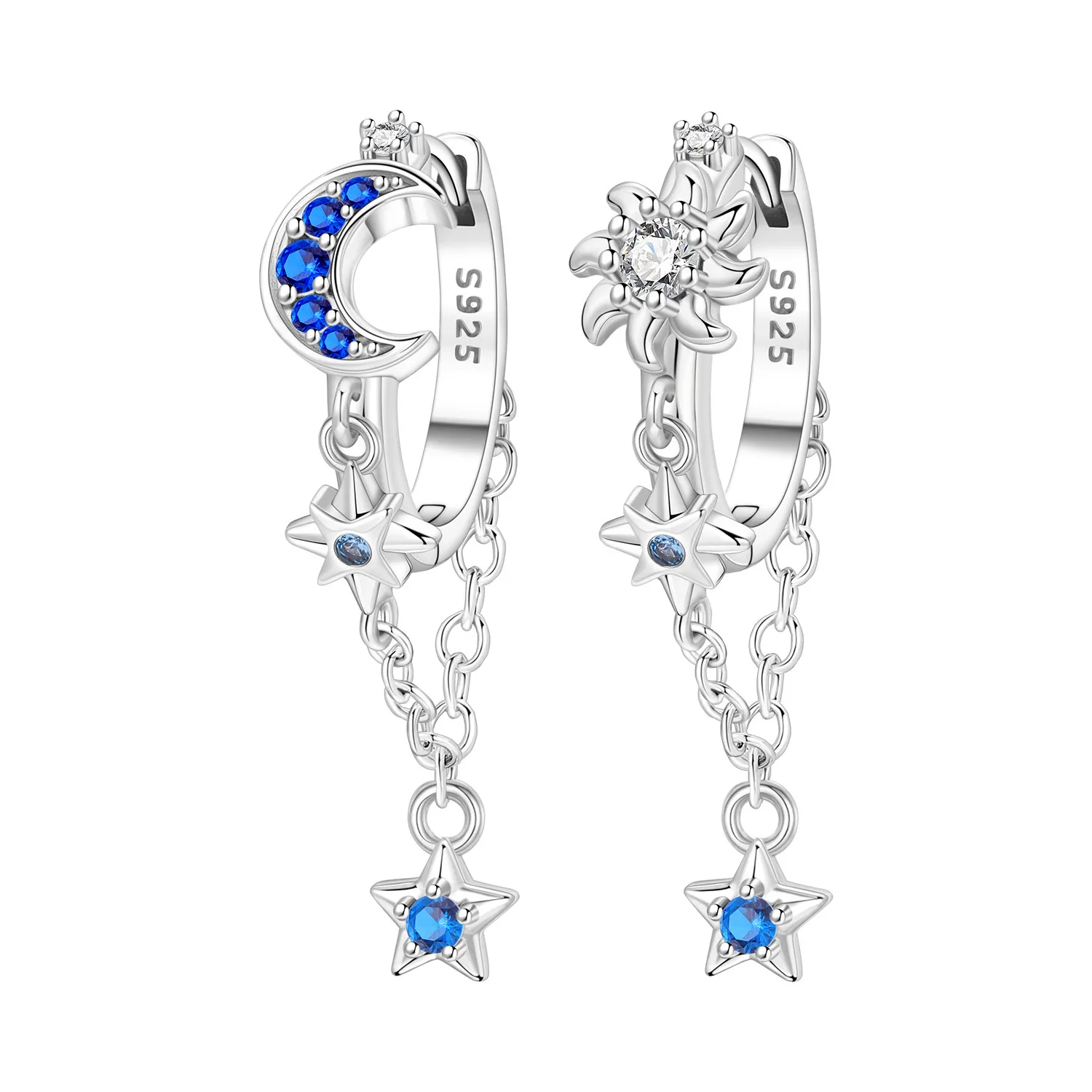 PANPOKI 925 Sterling Silber Sonne Mond Sterne Quaste Tropfen Ohrringe Frauen Ohrringe Charme Mode Vielseitig Party Schmuck Geschenke