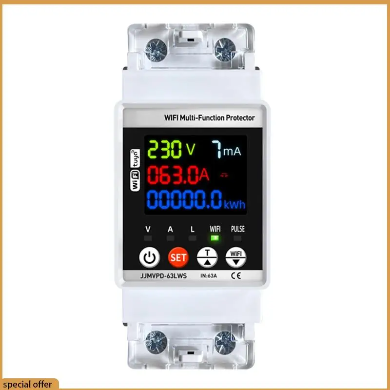 A68Z Tuya Wifi Smart Energy Meter Multifunction Automatic Reclosing Protector Circuit Breaker Voltage Current Leak Protection