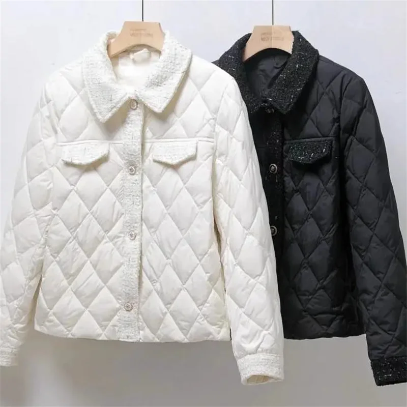 2024 Short Cotton Coat Women's Winter New Thin Outerwears Cotton-Padded Jacket Fashion White Black Puffer Coats Female