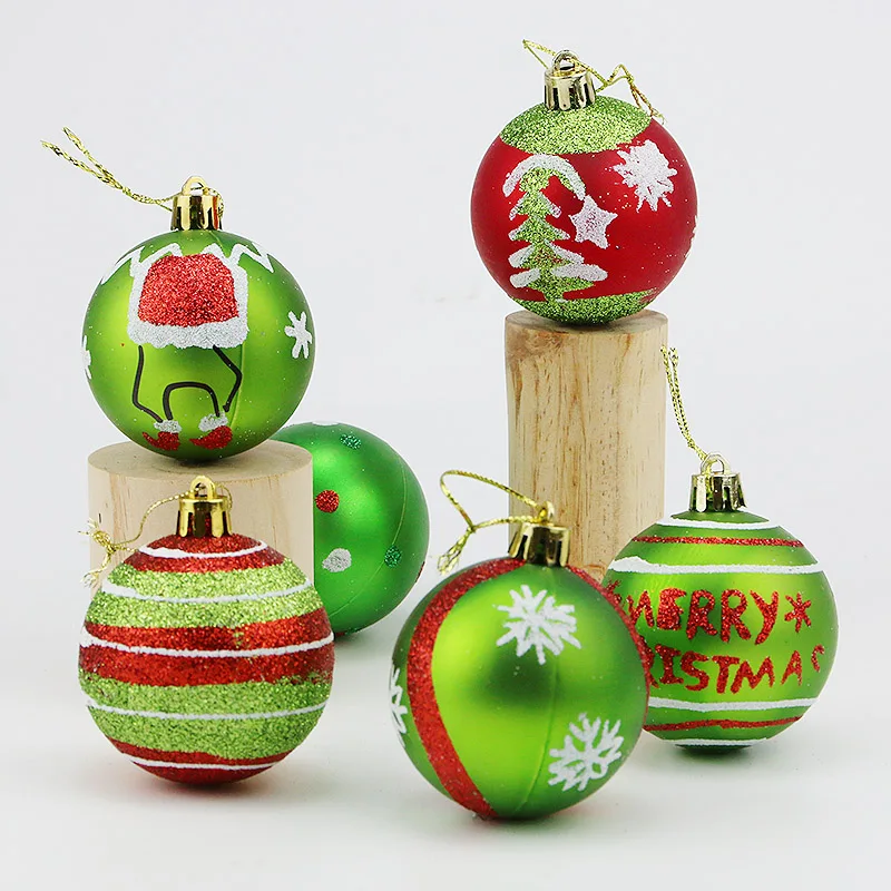 

(6pcs/pack)7*6cm Christmas Ball Decorations Printing Pendant Festive Style Painted Christmas Ornament Handmade DIY