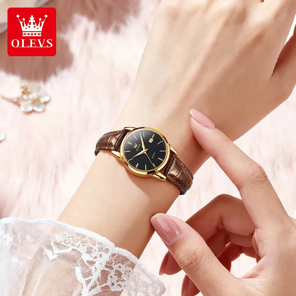 OLEVS Original Women Leather Watch Analog Ladies Quartz Watches Luxury Dress Watch for Small Wrists Waterproof with Date 6898