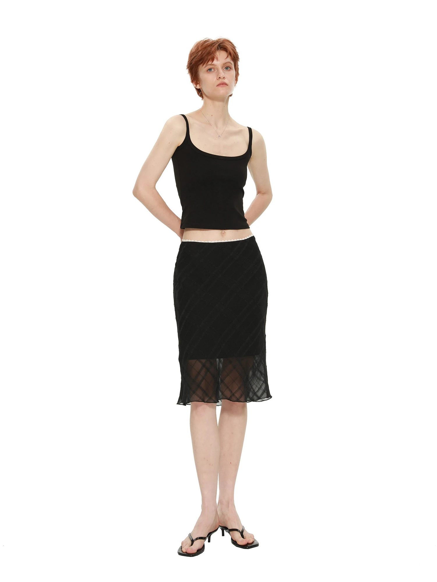 Elegant Black Plaid Asymmetrical Low Waist Skirt Women's  Dress Summer Breathable Comfortable Inner Lined Straight Cut