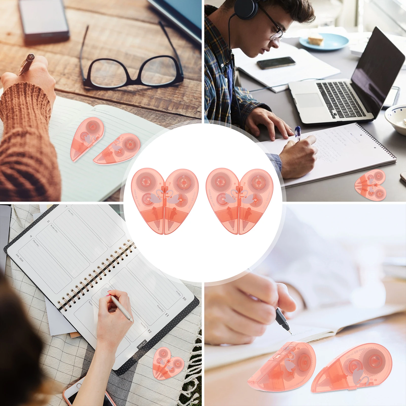 

2pcs Heart-Shaped Correction Tape Scratch-Free Covering Easy To Use Kids Students School Supplies Stationery Gift For