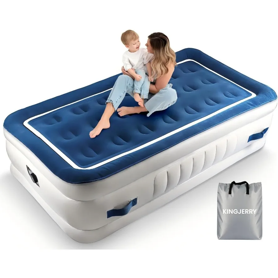 Colchón de aire doble con bomba incorporada y 4 asas portátiles para invitados Cama hinchable cómoda elevada de 18 con soporte de 440 lb para muesca pesada