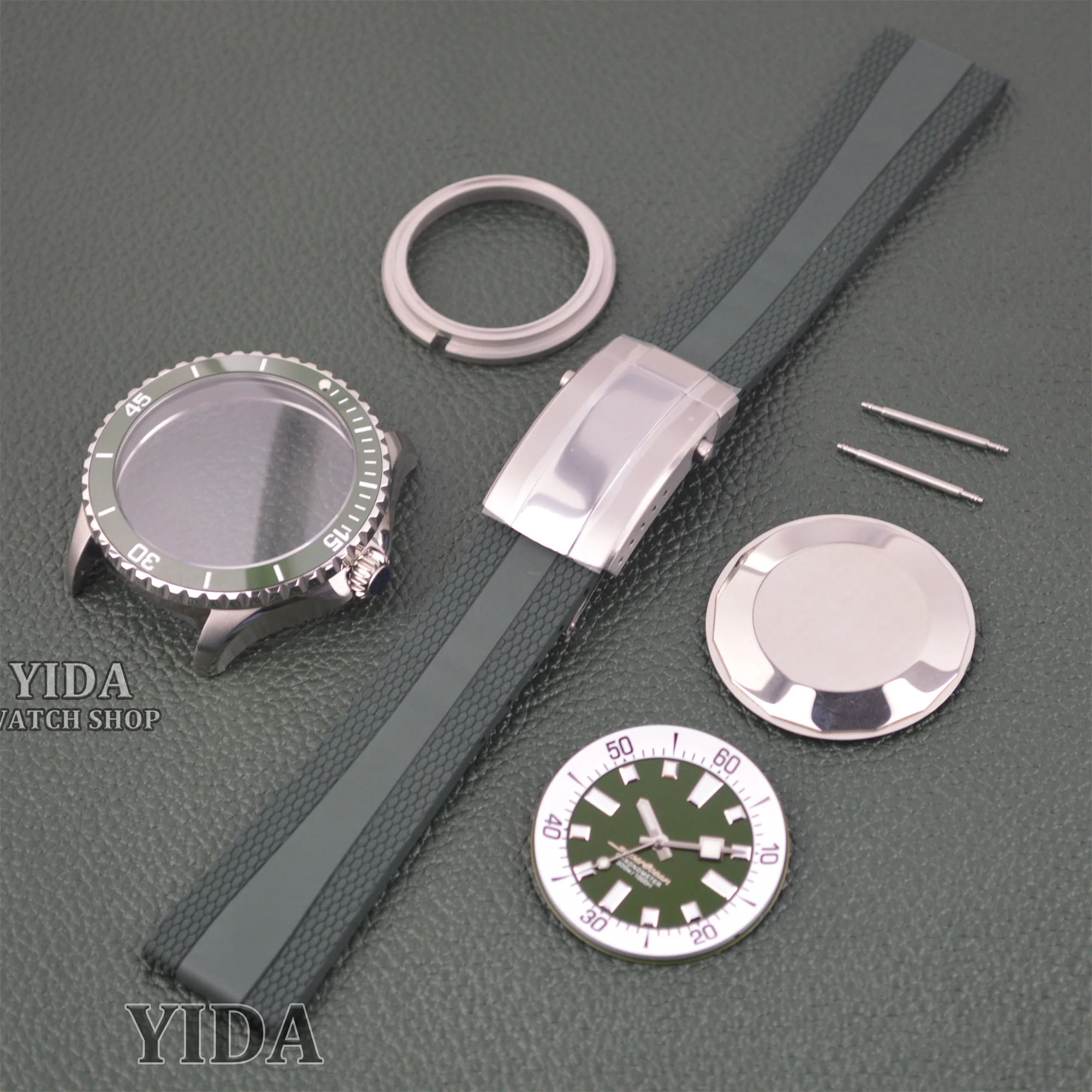 for SUPEROCEAN 44MM Watch Case Luminous Dial Pointers Fluororubber Strap 200m Dive Stainless Steel Case fit NH35 NH36 Movement