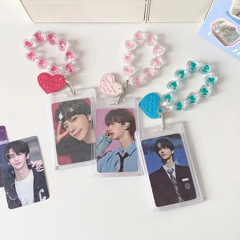Acrylic PVC Card Cover Photocard Holder Love Heart Pendant Snowflake Photo Photocard Frame With Keychain Korean Style