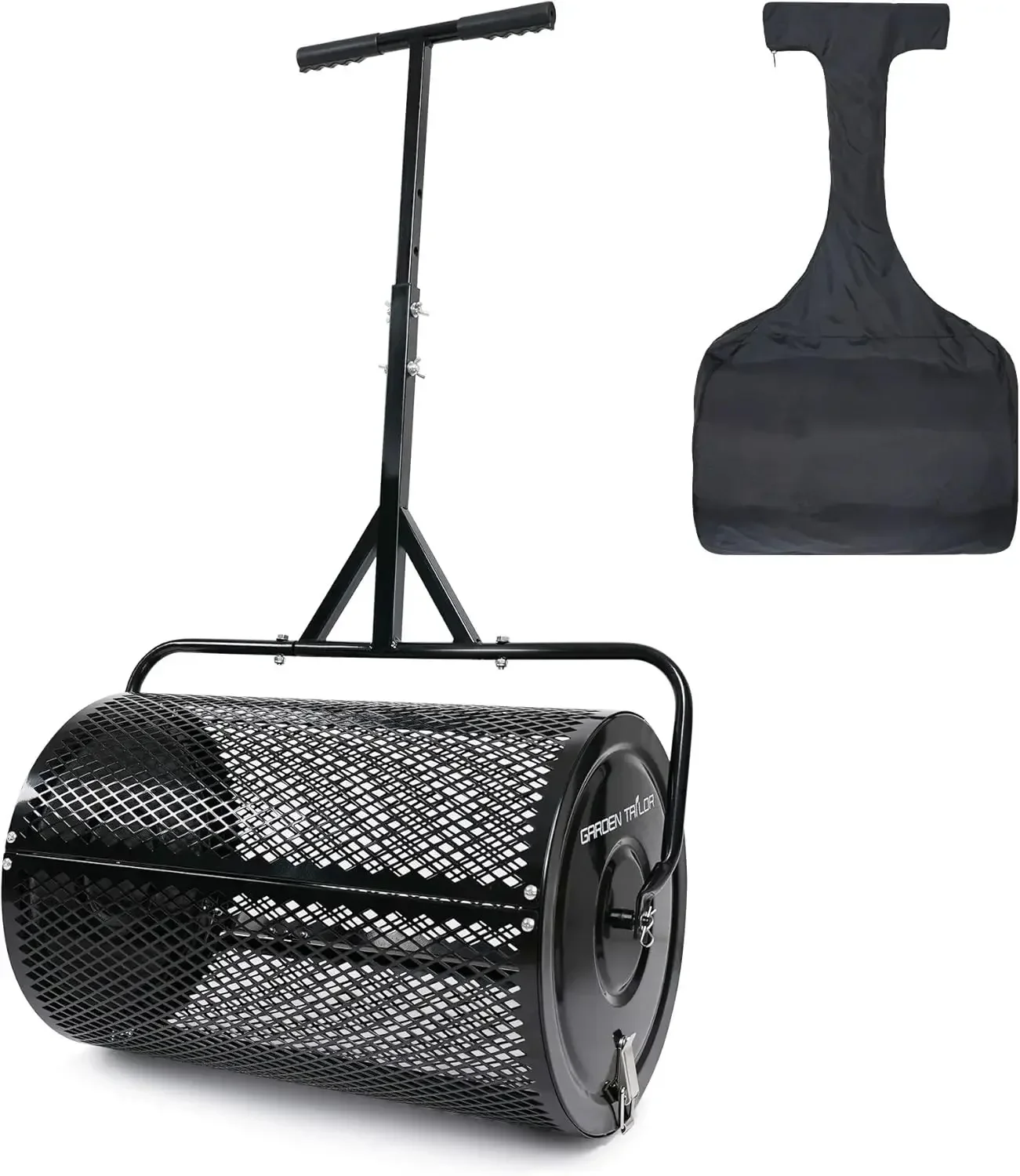 Spreader 24 Inch Peat Moss Spreader with Installation Support Accessories, Metal Mesh Roller Lawn Spreader for Top Soil, Manure,