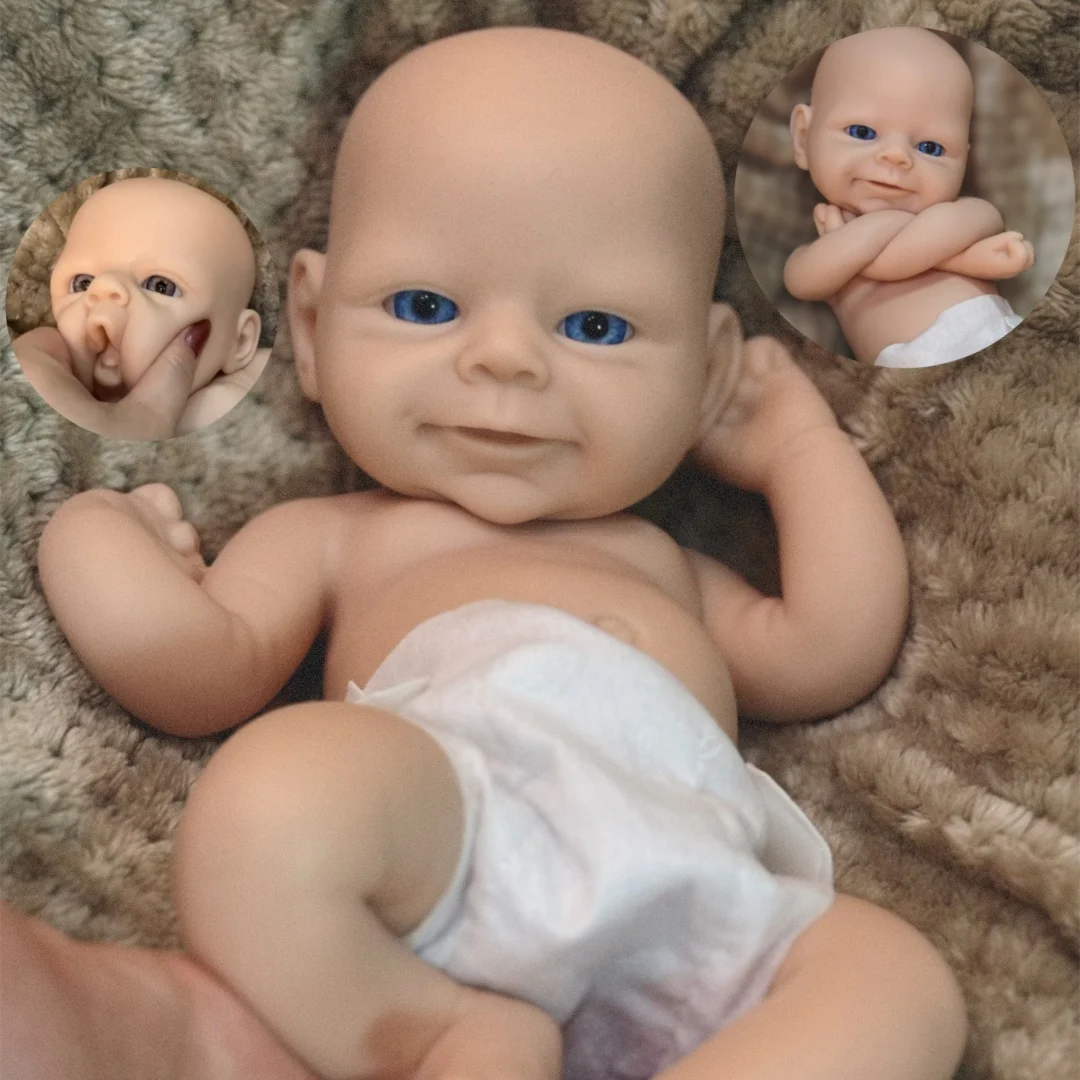 Può lavare 33 cm non verniciato bocca aperta in silicone solido Bebe Reborn ragazza / ragazzo morbido al tatto bambole appena nate realistiche fatte a mano