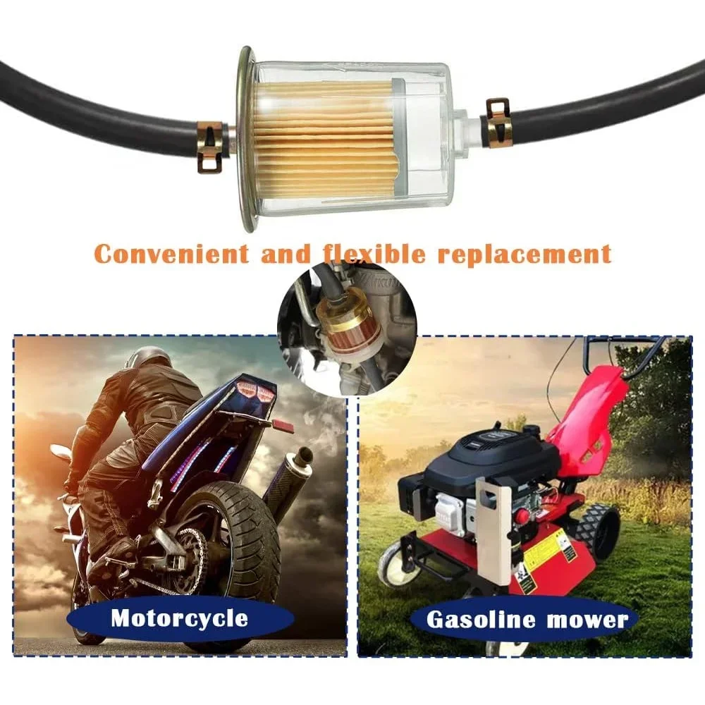 4 Pieces of 5/16 inch universal Fuel Filters with 8 Pieces of 14mm Hose Clamps, Gas Inline Fuel Filter Replacement for Motorcycl