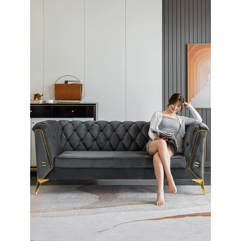 American light luxury sofa small apartment Nordic double flannel simple modern living room beauty salon three-person fabric sofa