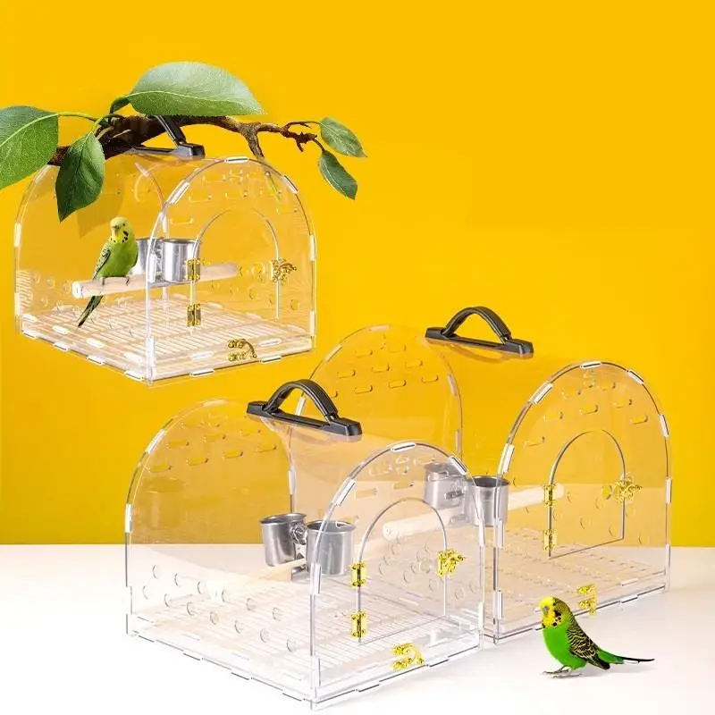 

Parrot Cage Outing High-end Transparent Portable Bird Cage Washed Acrylic Cage Portable Ornamental Breathable Bird Cage