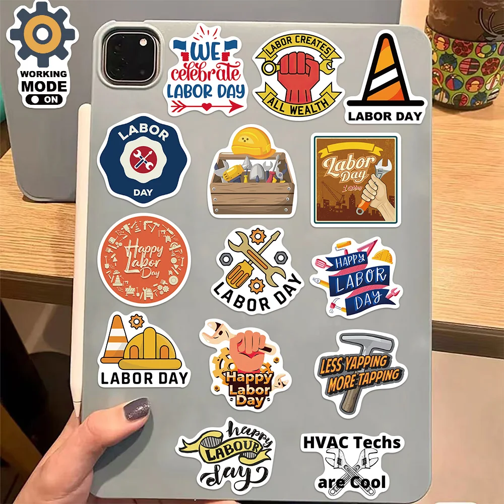 50PCS Fun Cartoon Labor Day Graffiti Stickers Notebook Water Bottle Luggage Notebook Phone Waterproof Decorative Stickers