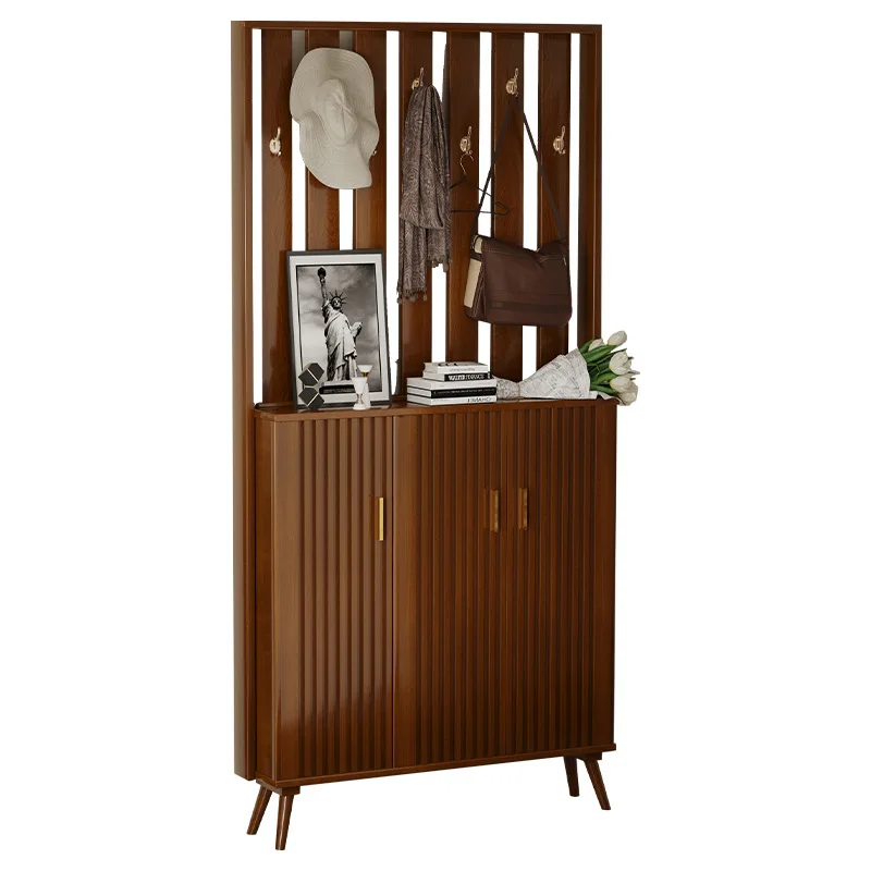 American modern shoe cabinet solid wood household door storage cabinet with hanger integrated living room entrance