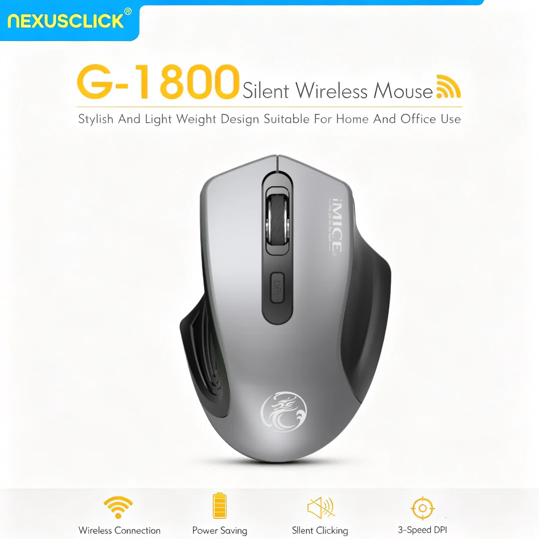 Mouse Óptico Sem Fio Silencioso NexusClick 2.4G com Receptor USB e Pilha AA para Escritório, Trabalho, Jogos, Laptop e Mac