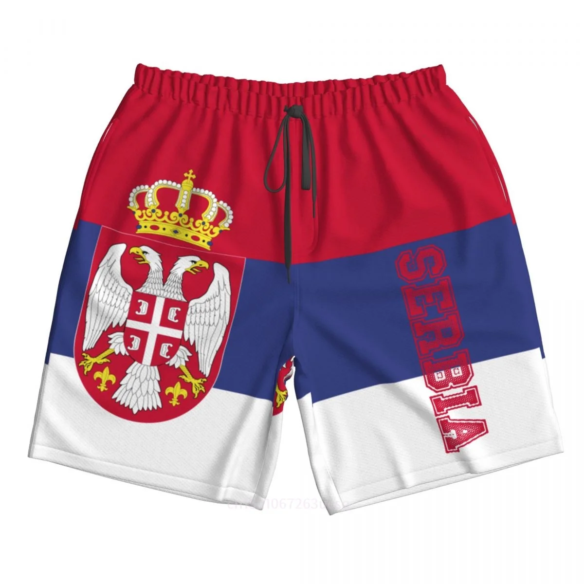 2023 Summer Polyester Serbia Country Flag 3D Printed Men's Board Shorts Beach Pocket Running Summer Pants